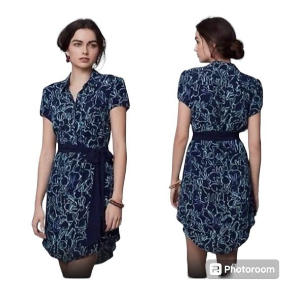 Anthropologie Maeve‎ Rabbit Prink Blue/Teal Shirt Dress, Size 00P (#88) - Picture 1 of 10
